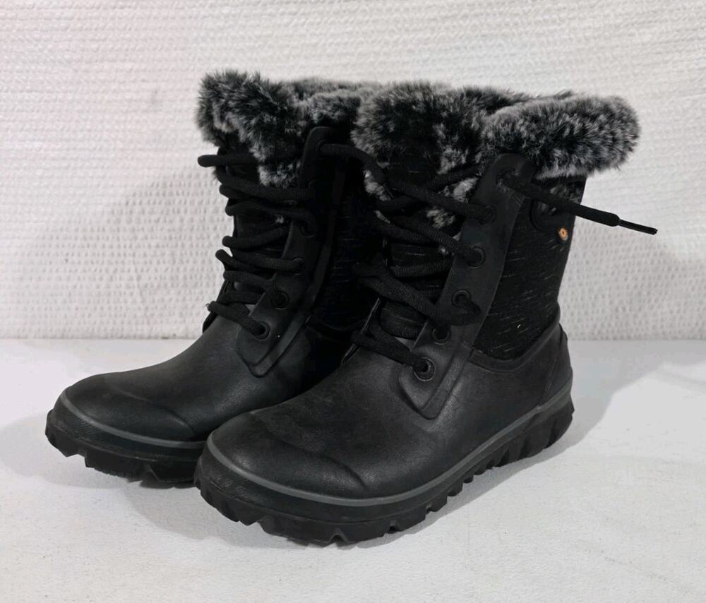 BOGS Arcata Dash 73111-001 Womens 8 Black Waterproof Faux Fur Winter Boots